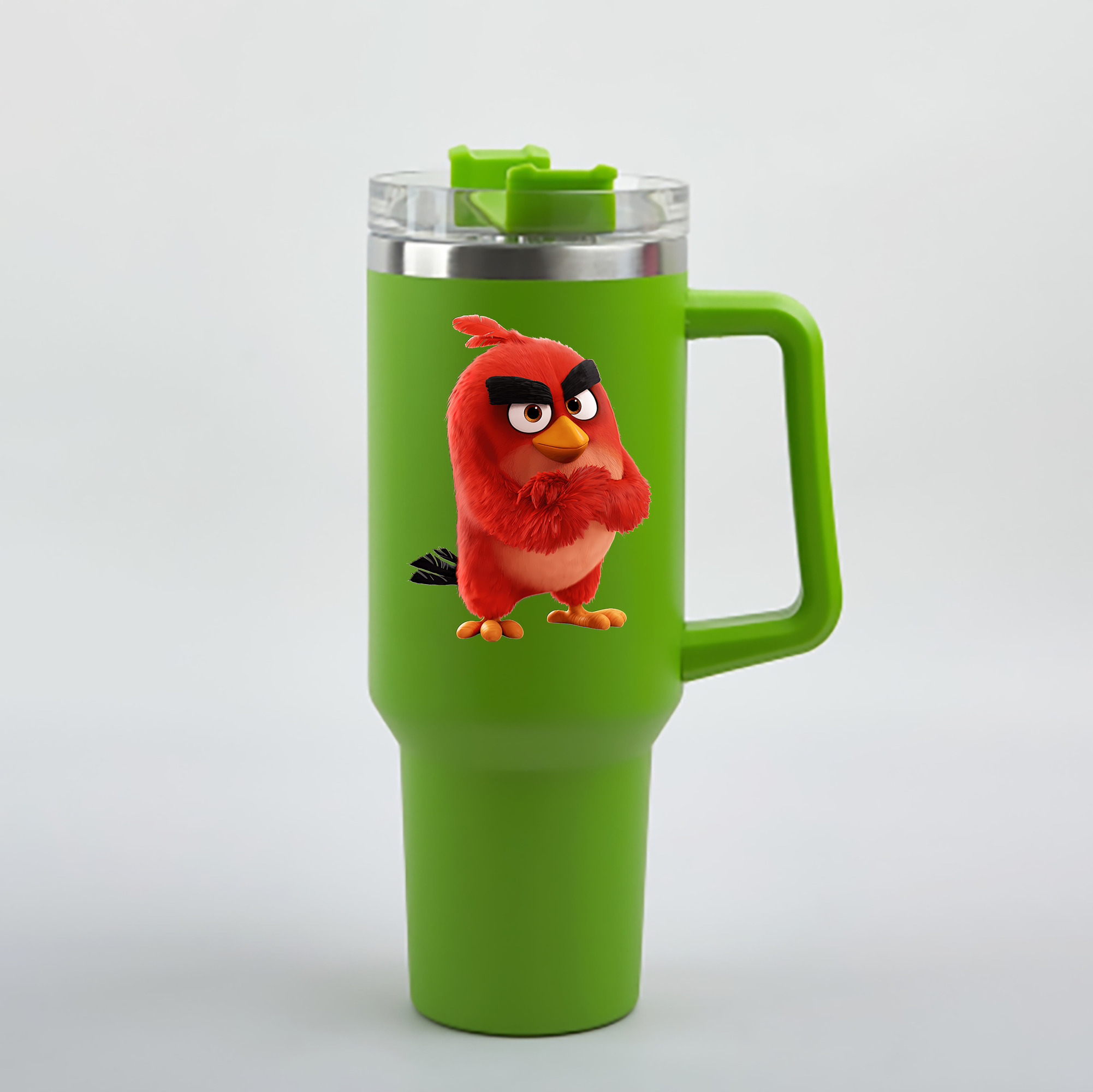 （画像用） Angry Birds アングリーバード 1200mL車用タンブラー - クリスタルステッカー（プラスチックストロー付き）